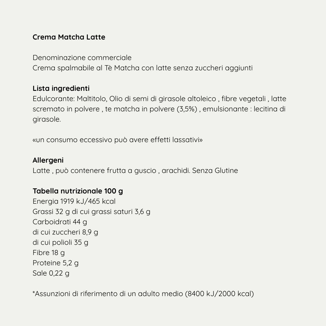 Crema Matcha Latte 250g - Senza Zuccheri Aggiunti